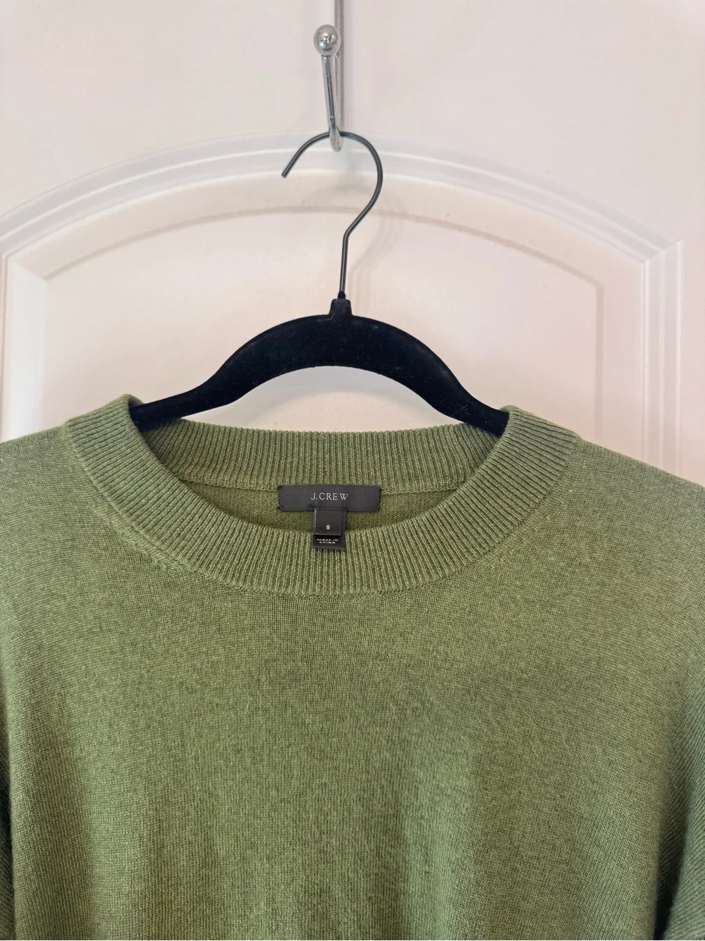 J. Crew Olive Green Ruffle-Sleeve Crewneck Sweater